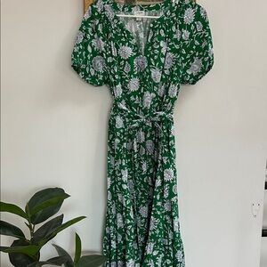JCrew Green and White Floral Maxi Dress